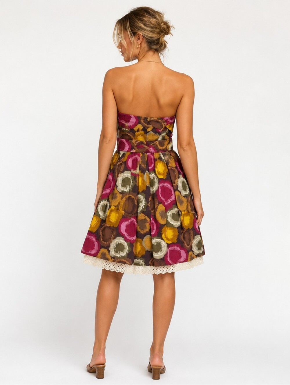 BCBGMaxAzria Strapless Midi Dress Fit Flare Cotton Cocktail - Picture 2 of 7